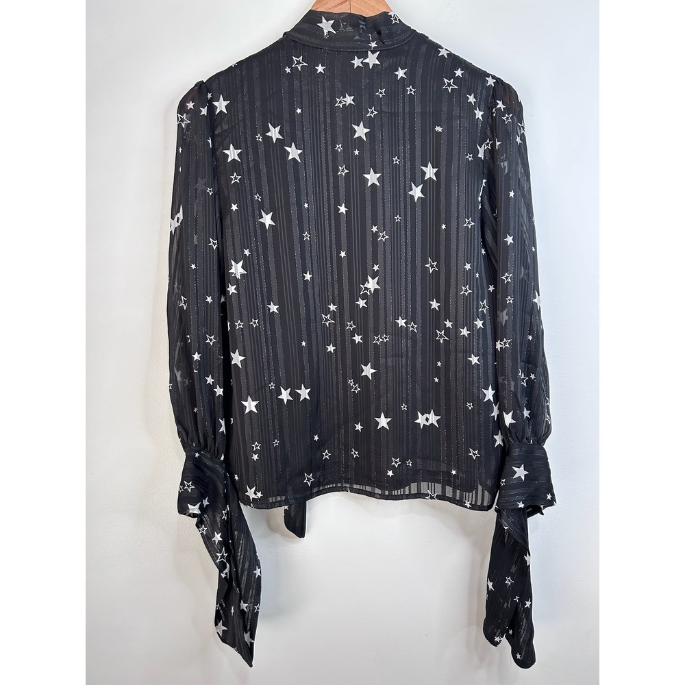 Cistar NY Celestial Star Print Blouse Sz M Black Metallic Whimsigoth Indie Boho - Picture 4 of 9